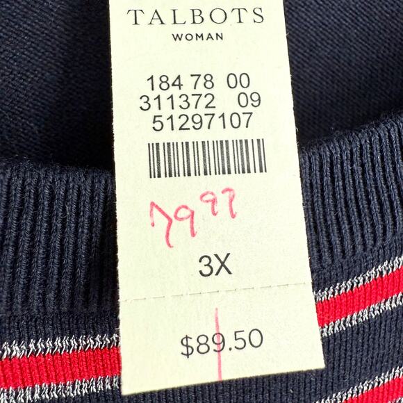 NEW NWT Talbots Plus Size 3X Nautical Knit Sweater Sparkle Crest Shirt Top - Picture 2 of 8